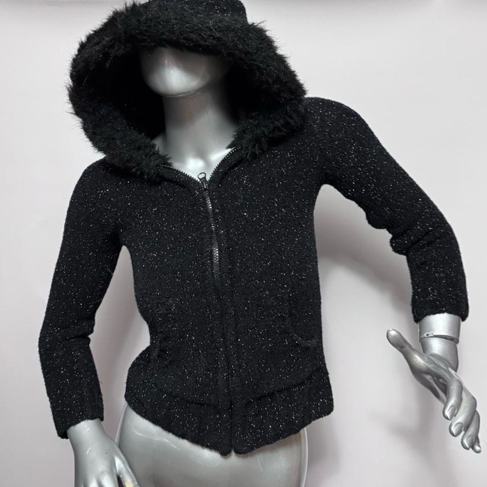 Cherokee Faux-Fur-Trim Glitter Knit Hoodie